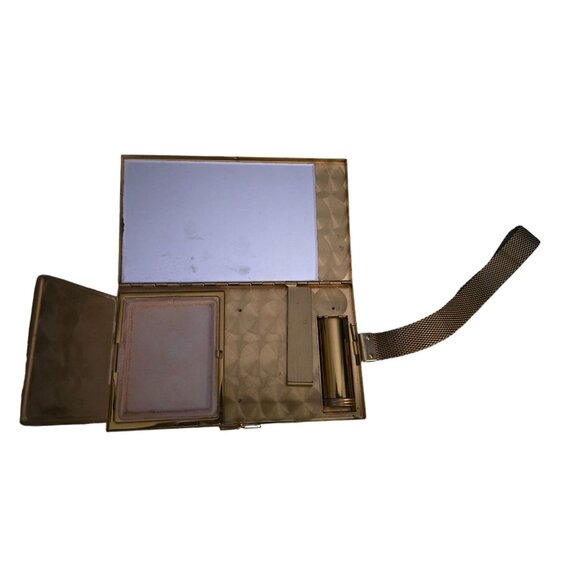 Vintage Art Deco Enamel/Rhinestone Compact with Cigarette Holder Goth - Picture 2 of 4